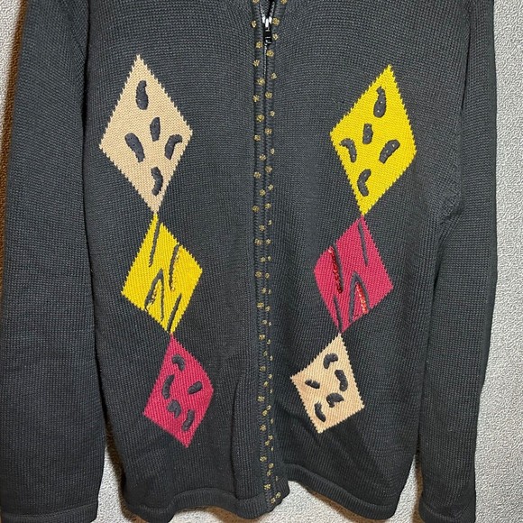 Terazzo Cardigan Sweater Women’s Size Large Multi Color ￼Cabincore Full Zip - Picture 4 of 8